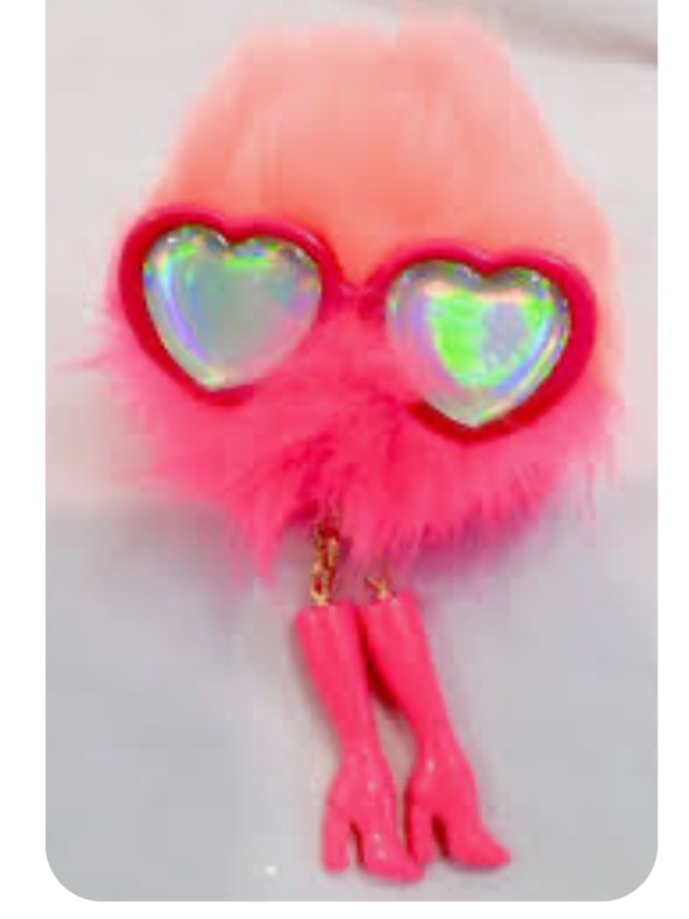 NWT Victoria's Secret Pink Faux-Fur Pom-Pom Bag Charm with Heart Sunglasses
